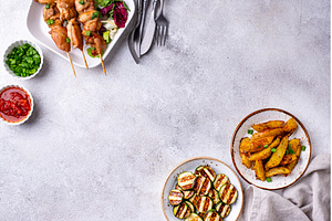 Chicken skewers kebab with, a Food & Drink Photo by Yulia Furman