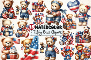 4th of July Teddy Bear Clipart, a Seasonal Illustration by Rose Art