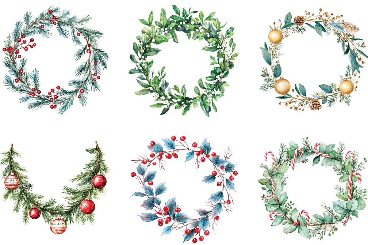 Watercolor Christmas Garland Clipart, an Illustration by CraftArtStudio (Photo 3 of 6)