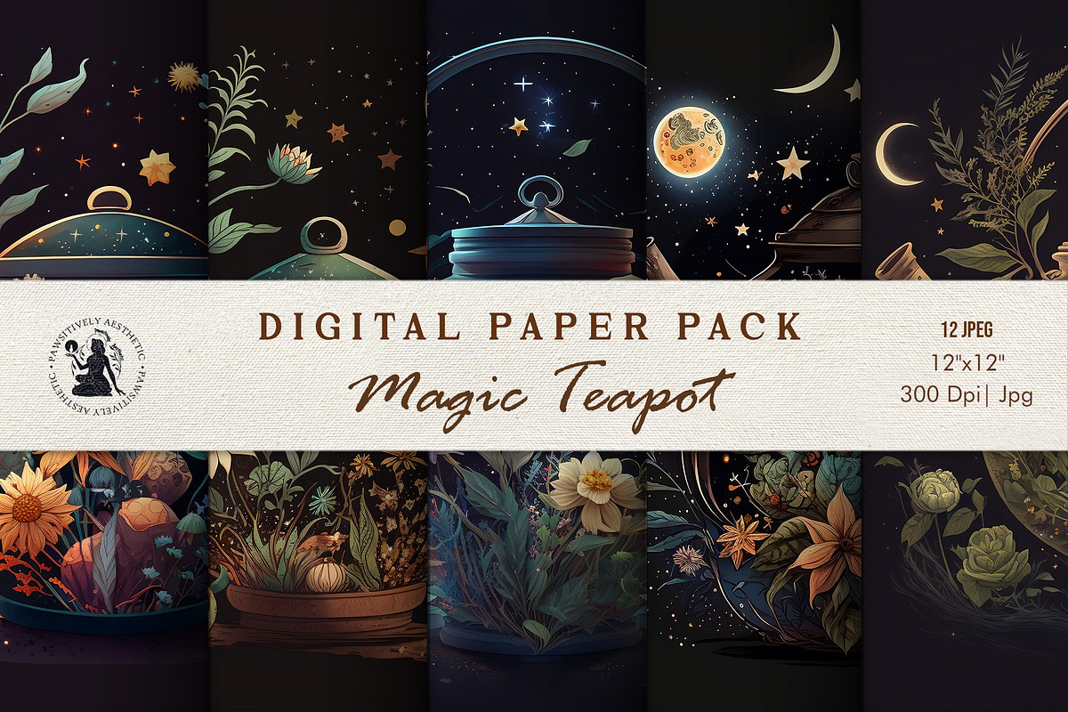 Magic Teapot Digital Paper, a Background Graphic by Pawsitively Aesthetic (Photo 1 of 4)
