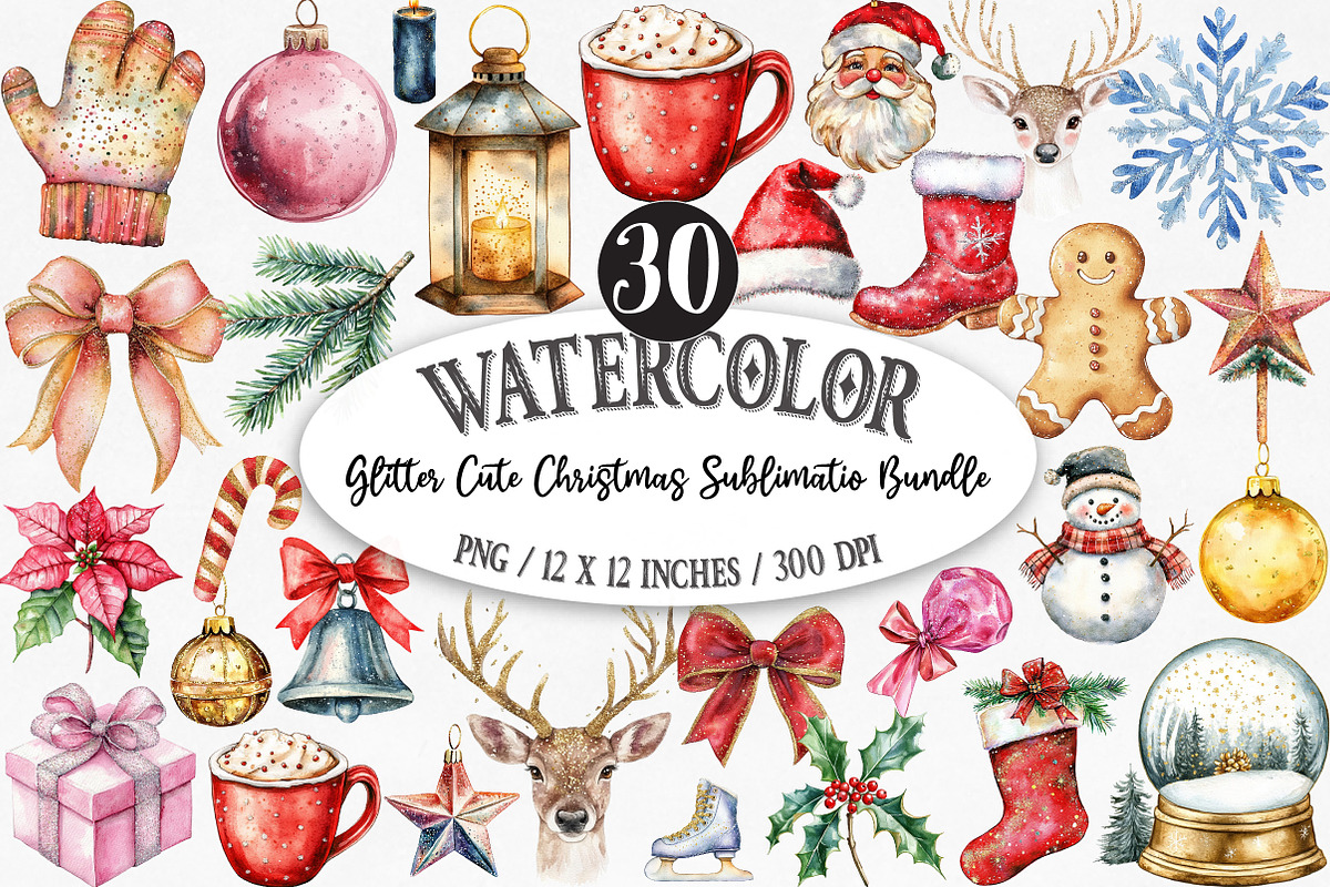 Glitter Cute Christmas Sublimation, an Illustration by Designking (Photo 1 of 5)