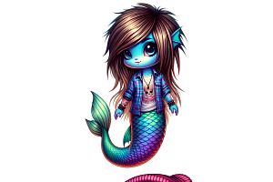 Cute Emo Mermaid Clipart Set