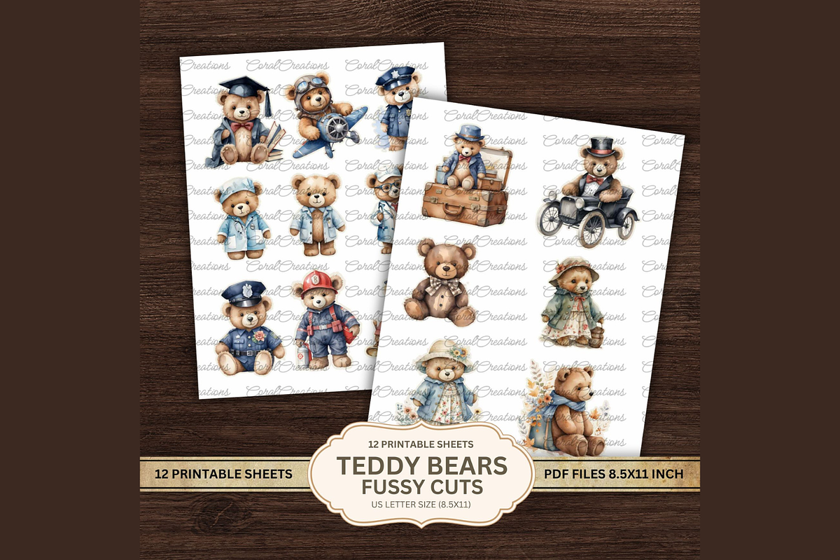 Teddy Bears Fussy Cuts PDF, a Decorative Illustration by Coral Beauty (Photo 6 of 7)