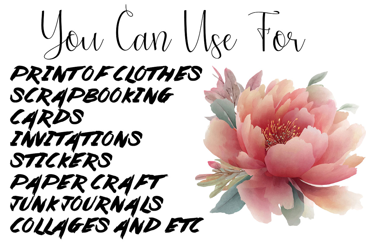 Peony watercolor clipart set, an Object Illustration by DreamCafeArt (Photo 6 of 6)