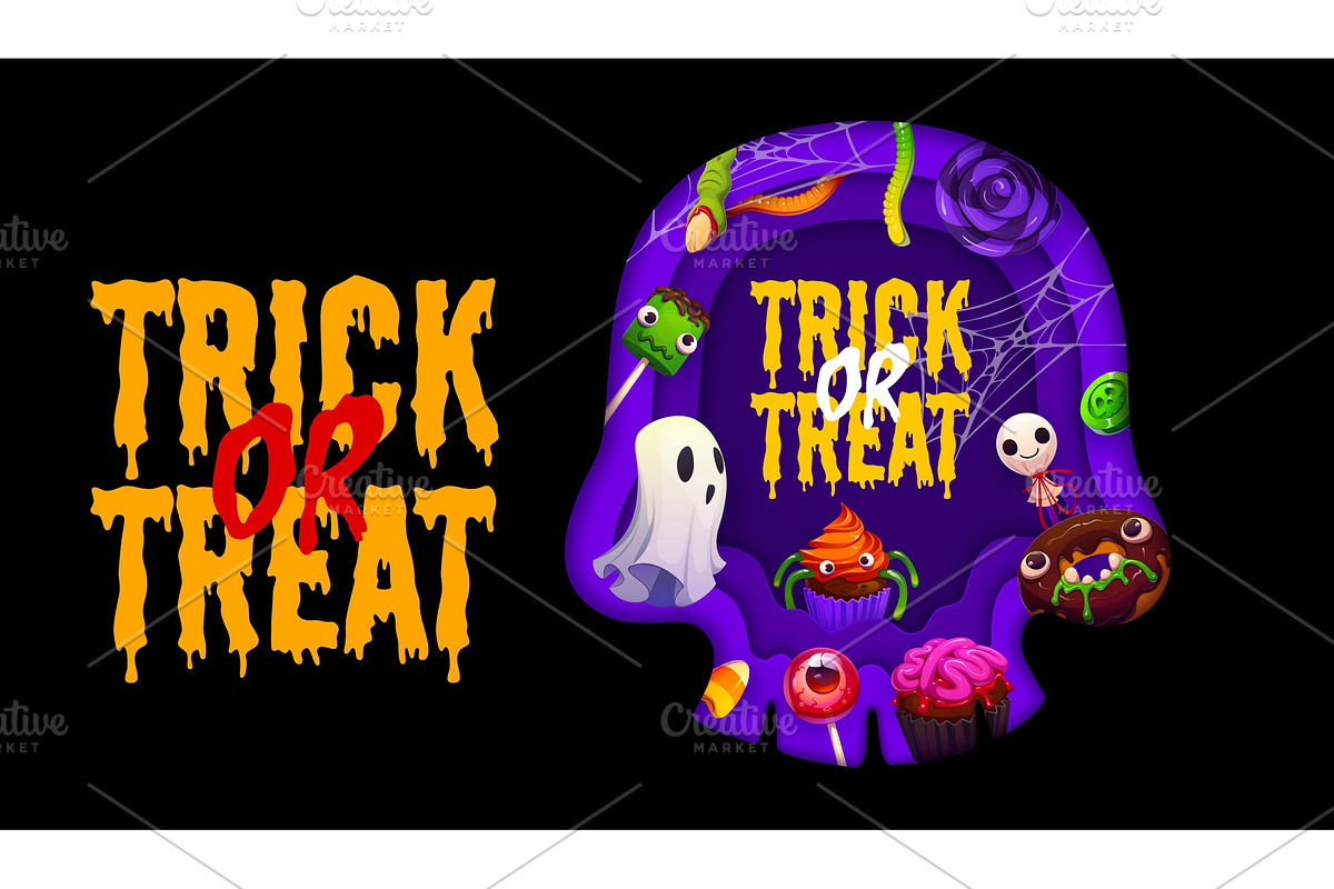 Paper cut Halloween greeting card, a Seasonal Illustration by Seavector Studio (Photo 1 of 3)
