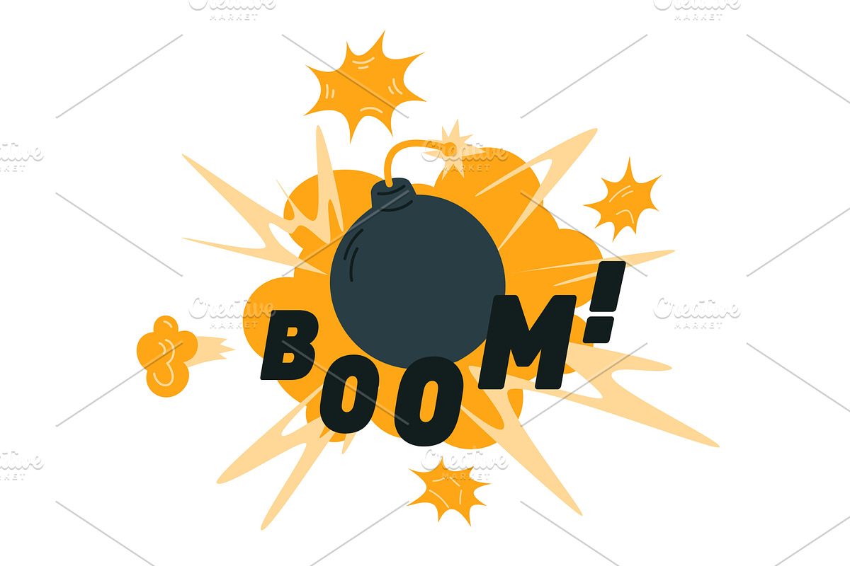 Explosion of black round bomb with, an Object Illustration by Vectorbuum