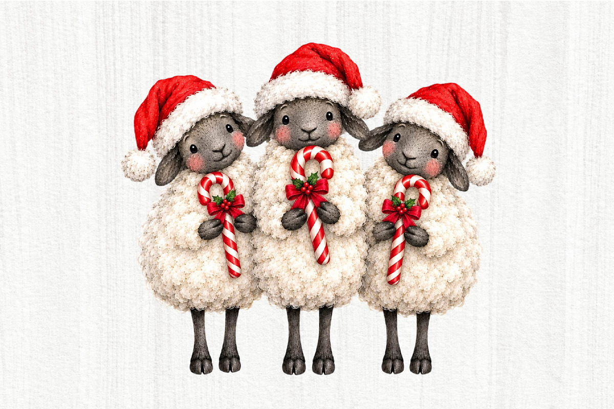 Whimsical Christmas Sheep Clipart, a Seasonal Illustration by fashionaddict (Photo 2 of 11)