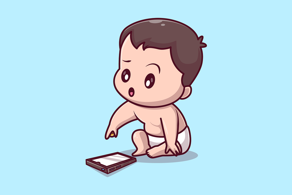 Cute Baby Boy Playing Phone Cartoon, a Person Illustration by Catalyst Labs