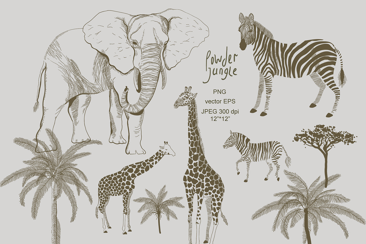 Powder jungle seamless + clipart set, a Pattern Graphic by PatternsBlooming (Photo 1 of 5)