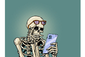 Pop Art Retro Skeleton with glasses, a Technology Illustration by studiostoks