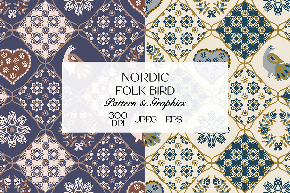 Folk Bird Seamless Pattern Bundle, a Pattern Graphic by StudioGlouna (Photo 1 of 9)