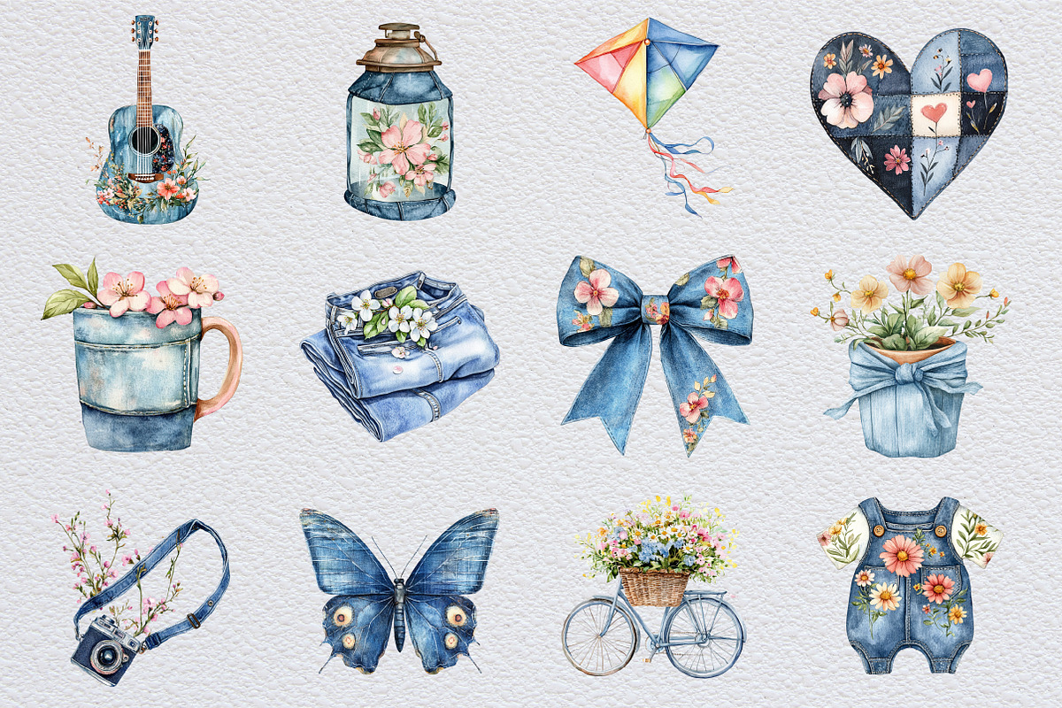 Vintage Denim Spring Clipart, an Illustration by Design Market (Photo 2 of 3)