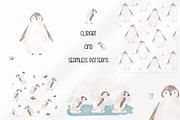 Cute penguins clipart and 3 patterns, an Animal Illustration by Leksart (Thumbnail 3 of 12)