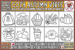 Cozy Autumn Vibes Coloring Pages, a Seasonal Illustration by EduEnrich