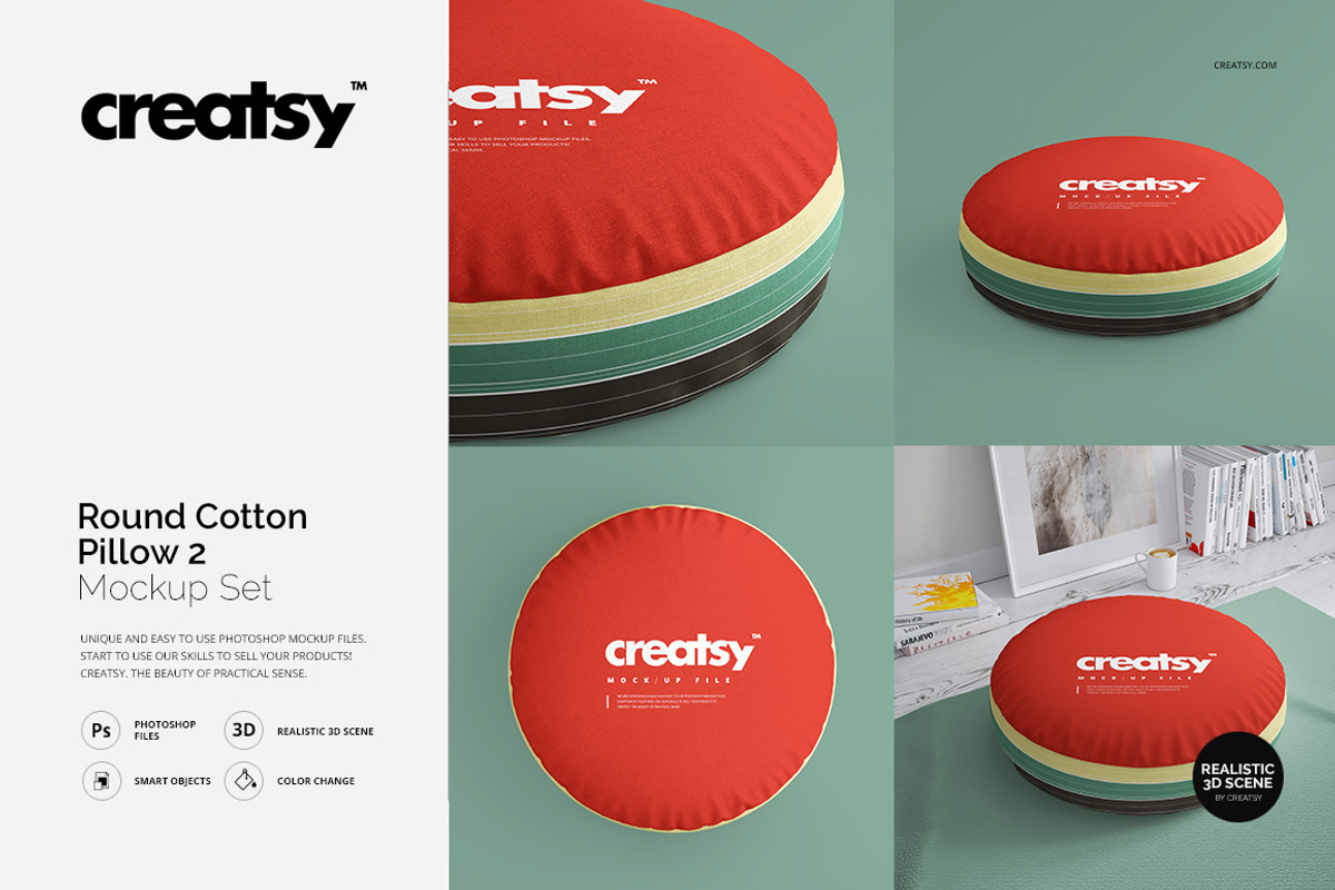 Round Cotton Pillow 2 Mockup Set, a Household Mockup by creatsy2 (Photo 1 of 7)