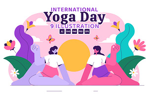 9 International Yoga Day Vector, a Sport Illustration by denayunebgt