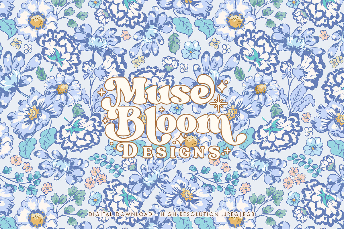 Blue Floral Seamless Pattern, a Pattern Graphic by MuseBloomDesigns (Photo 1 of 6)