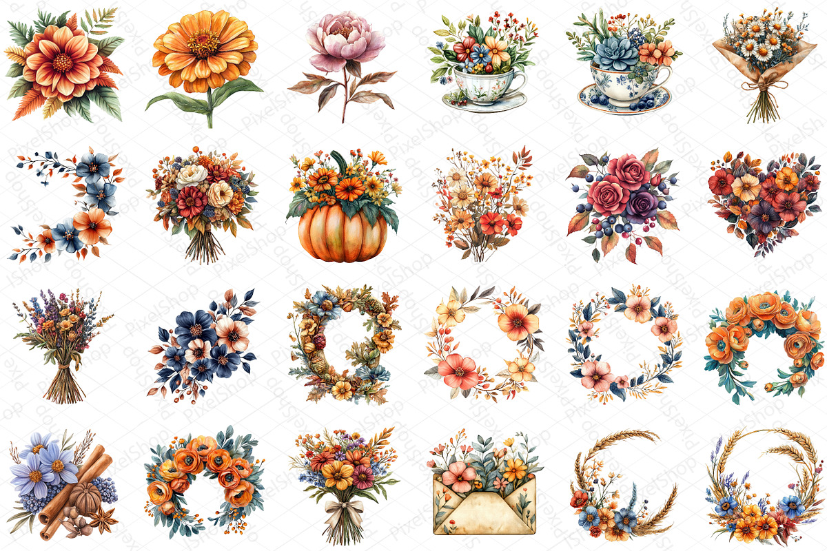 Watercolor Fall Floral Clipart, an Illustration by DreamPrint404 (Photo 5 of 6)