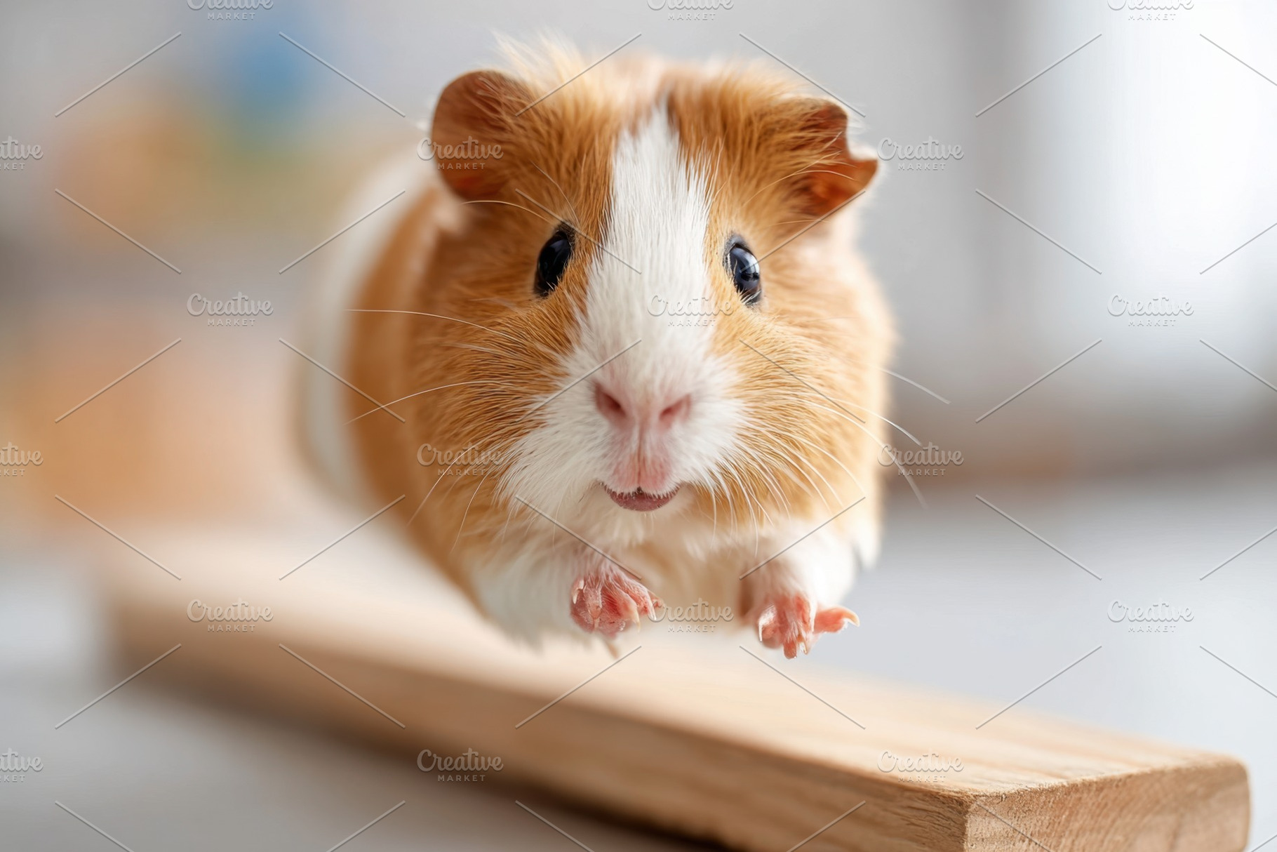 Cute jumping guinea pig on wooden surface, an Animal Photo by AlyaAnd