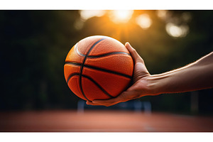 Hand holding a basketball outdoors, a Sports & Recreation Photo by Igor Tichonow