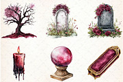 Watercolor Burgundy Halloween Clipar, an Illustration by Libby Wishes (Thumbnail 2 of 11)