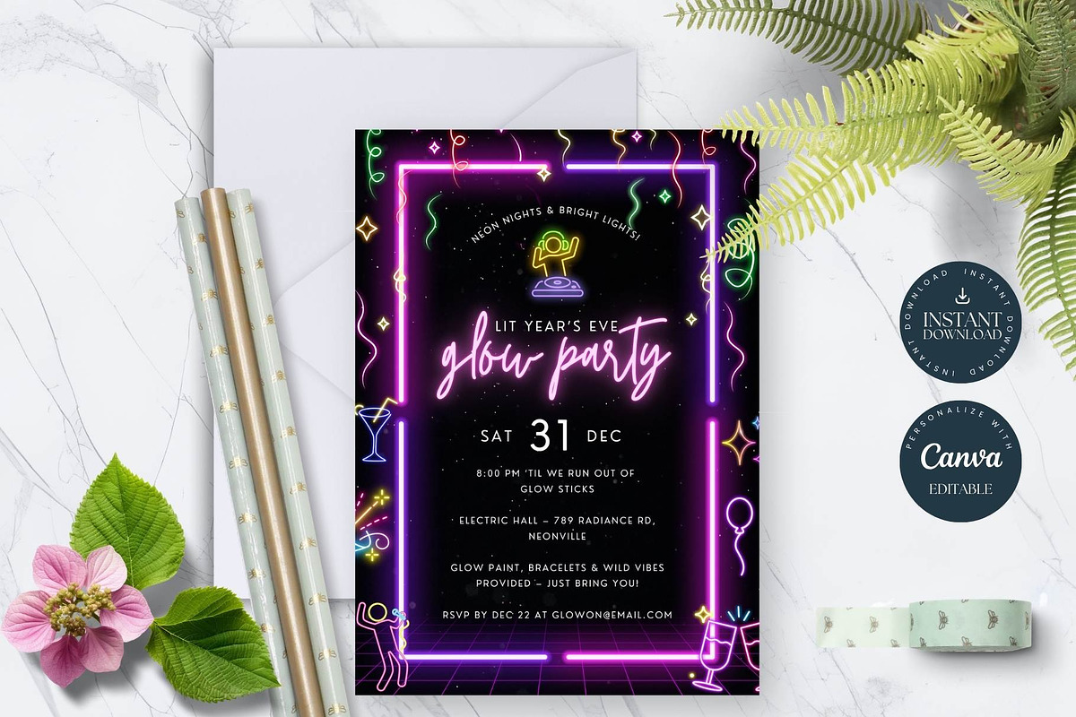 Editable Glow Party Invitation, an Invitation Template by Tracia Creative (Photo 5 of 6)