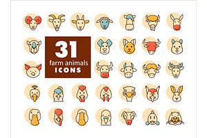 31 Farm Animals Icons Set