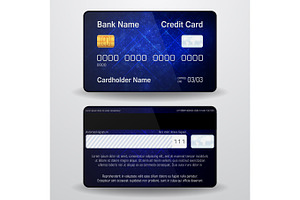 Detailed realistic vector credit card. Front and back side. Money, payment symbol