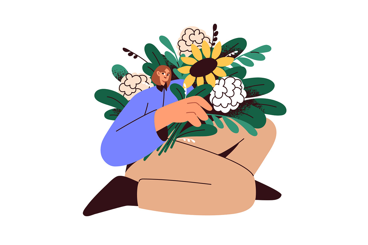 People holding flower bouquets set, a Person Illustration by Good Studio (Photo 12 of 16)