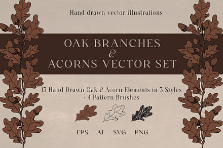 Autumn Oak Branches Vector Set