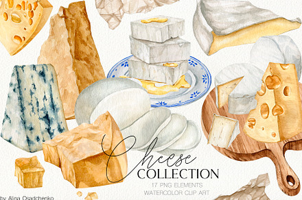 Watercolor cheese collection, a Food Illustration by CrystalinaShop