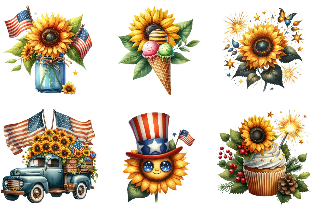 4th of July Sunflower Clipart, an Illustration by DreamArtGraphic (Photo 4 of 4)