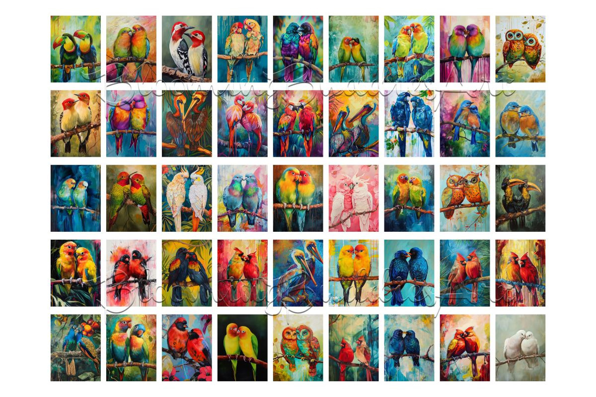 64 Lovebirds on a Branch Art, an Illustration by Art Paradise Studios (Photo 8 of 10)