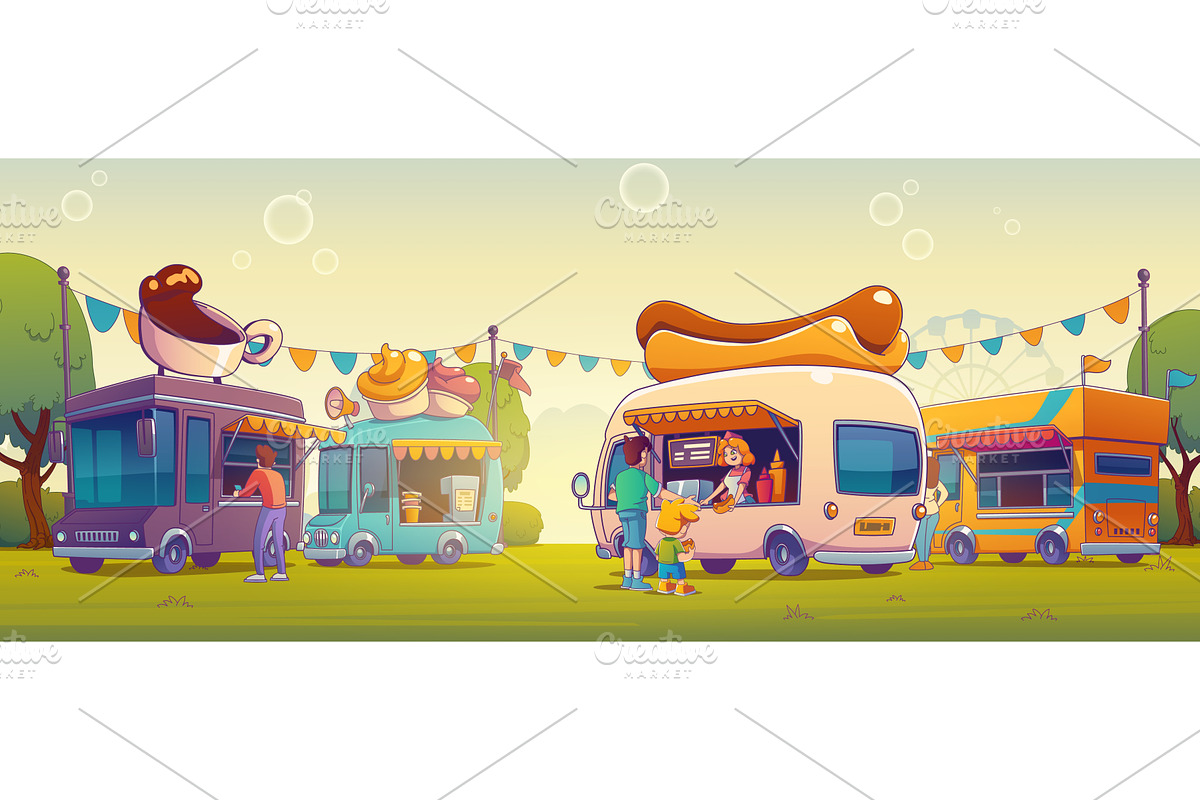 Cartoon food truck street festival, a Food Illustration by art PVP - market