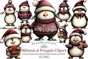 Whimsical Penguin Clipart, an Illustration by DreamCafeArt (Thumbnail 1 of 8)
