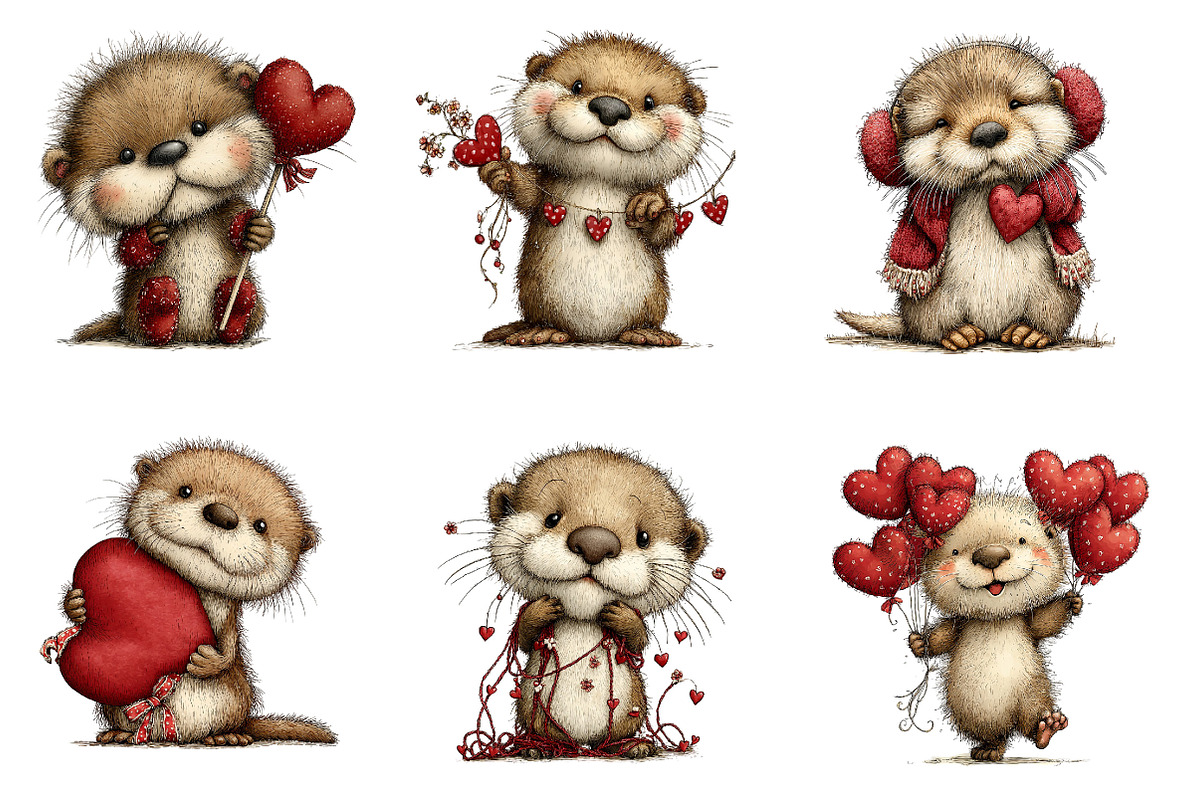 Quirky Valentine's Otters Clipart, an Illustration by Dream Creation (Photo 2 of 7)