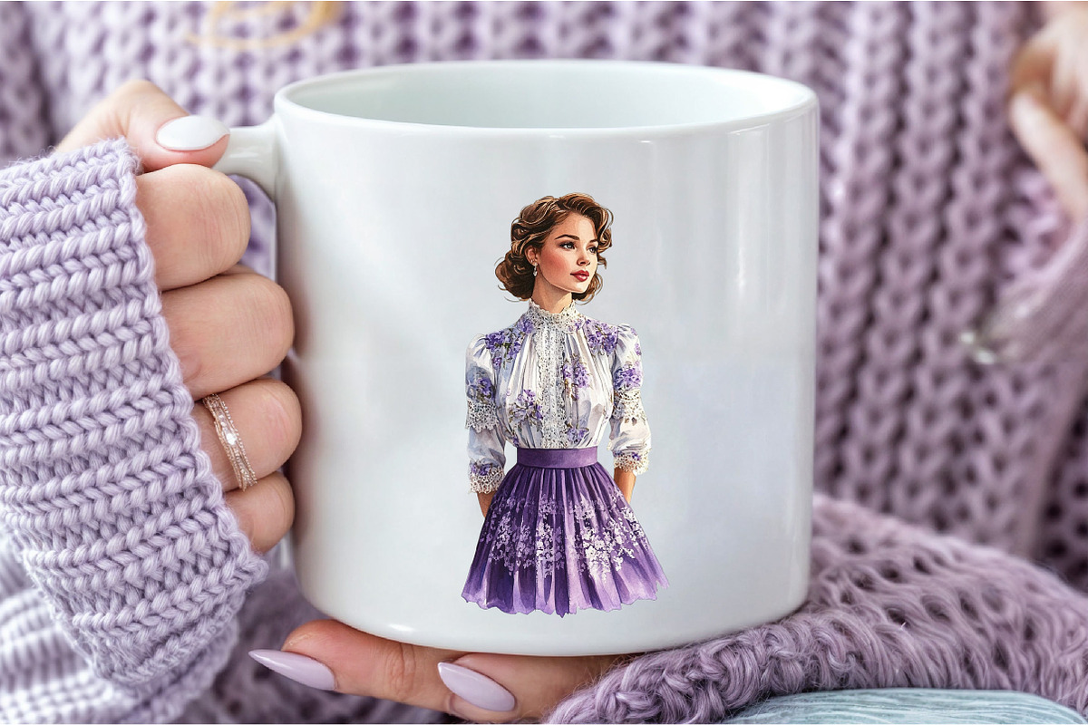 Purple Summer Vintage Woman Clipart, an Illustration by DreamCafeArt (Photo 7 of 8)