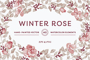 Winter Rose Watercolor Collection, a Seasonal Illustration by Laurel Autumn (Thumbnail 1 of 5)