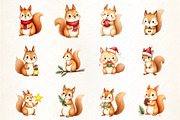Cute Christmas Squirrel Clipart, an Illustration by CrexoraLab (Thumbnail 2 of 5)