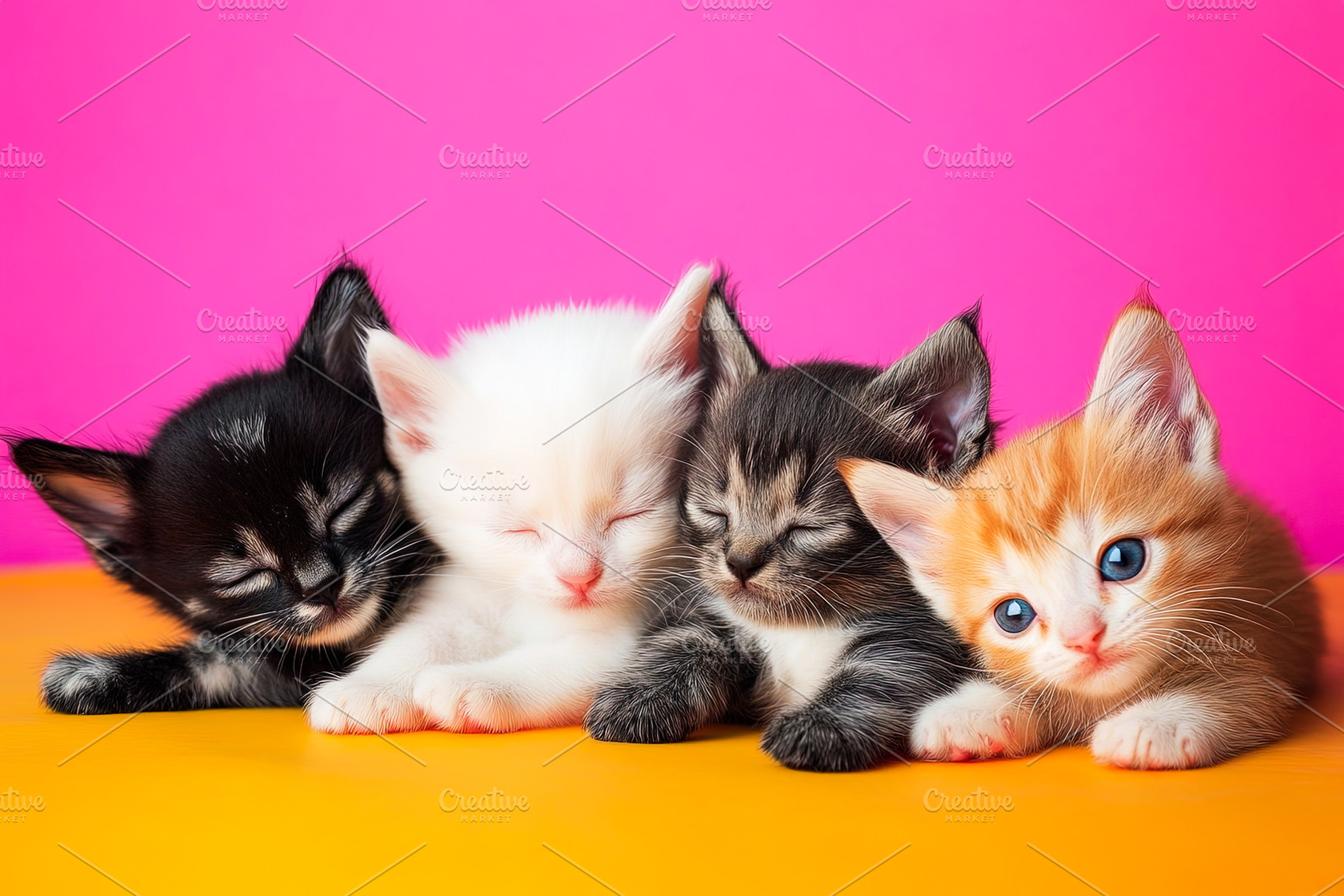 Adorable Kittens Resting on Colorful Background, an Animal Photo by Ales Munt