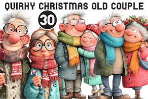 Quirky Christmas Old Couple Clipart, an Illustration by Black Bird Studio