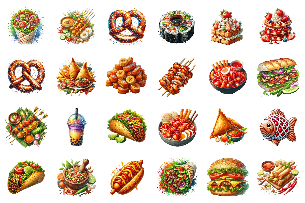 Street Food Watercolor Set PNG, an Illustration by SinaCreation (Photo 2 of 7)