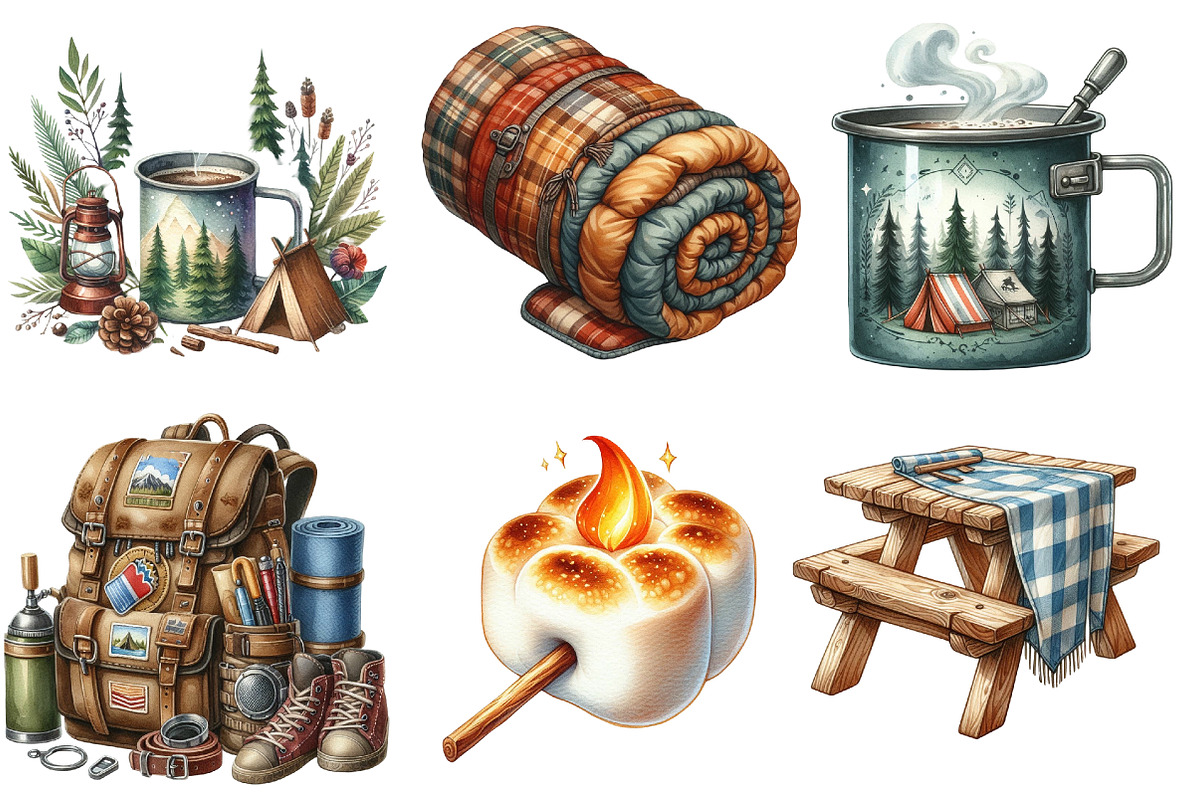 Camping Sublimation Clipart, an Illustration by Watercolor design (Photo 4 of 4)