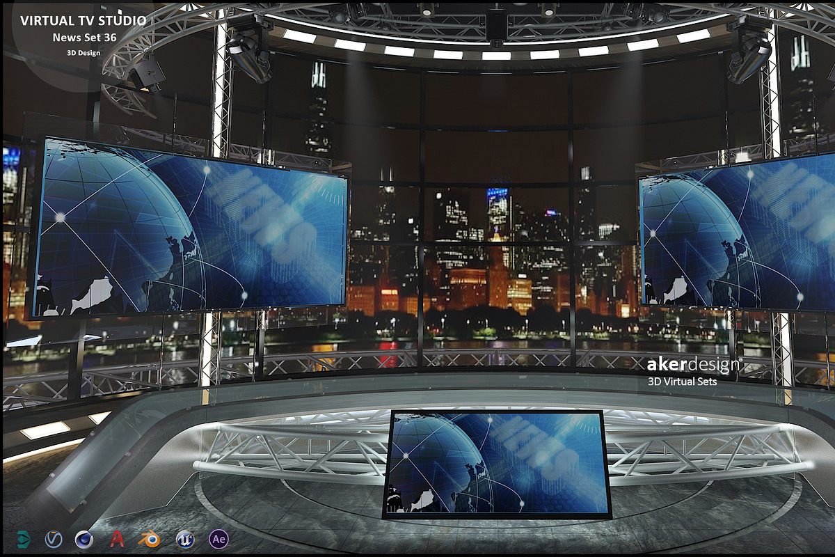 Virtual TV Studio News Set 36, an Architecture 3D Model by akerStudio (Photo 8 of 25)