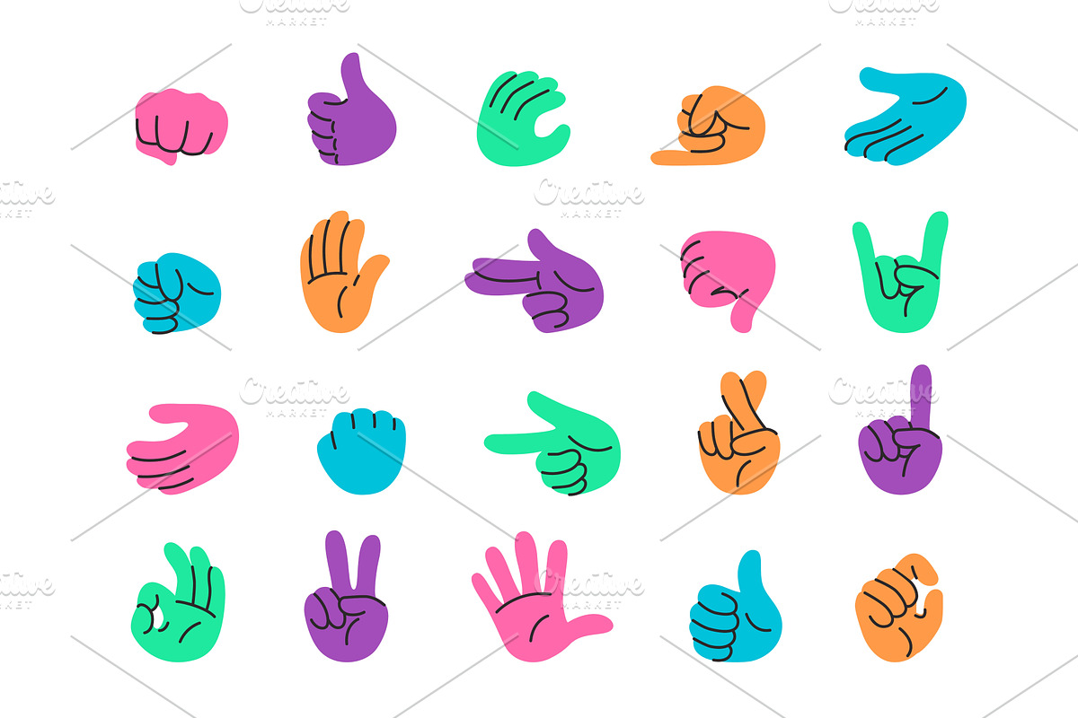 Colorful hand gestures collection, an Object Illustration by winwin.art