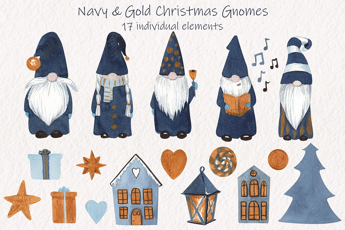 Navy & Gold Hygge Christmas Gnomes, an Illustration by Catch the Dream Art (Photo 5 of 8)