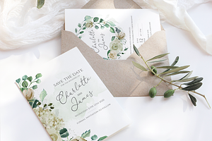 Cream Roses Wedding Invite Set