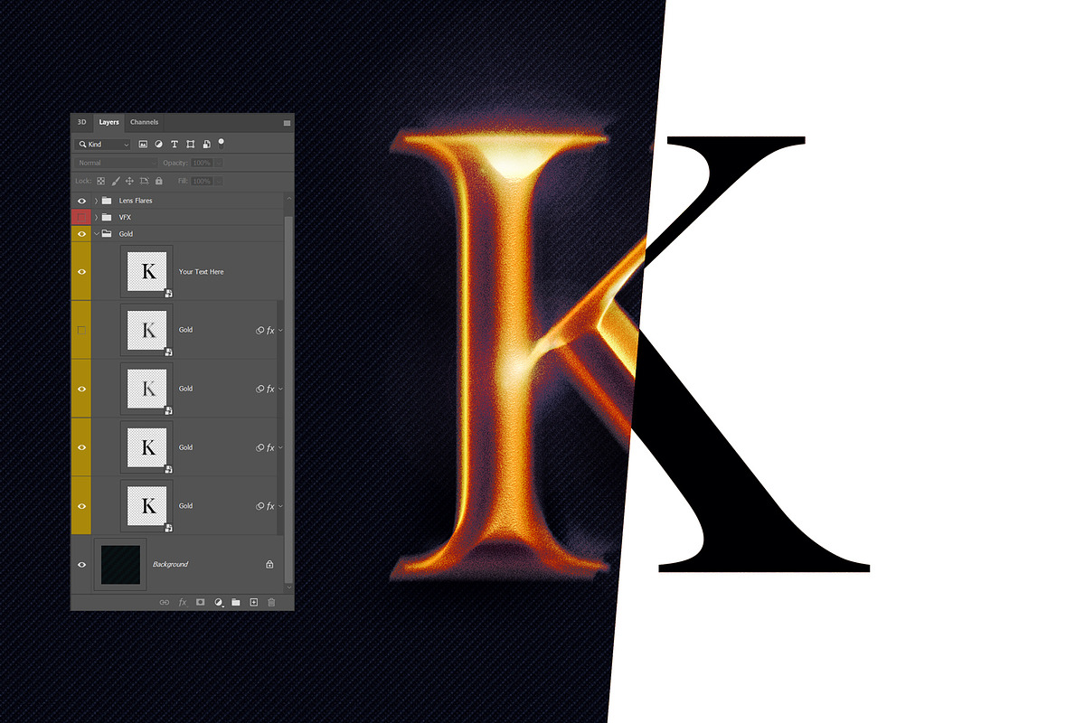 HD Photoshop Gold, text logo FX, a Layer Style Add-On by Giallo (Photo 5 of 15)