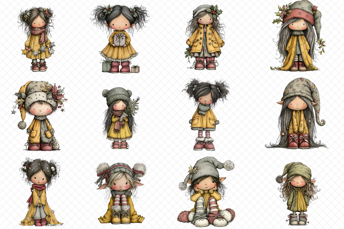 Whimsical Christmas Girl Clipart, an Illustration by cherrydesign (Photo 2 of 3)