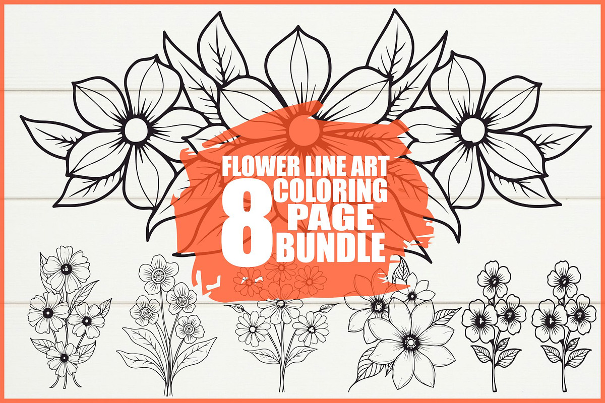 Flower Outline Art Printable bundle, an Illustration by yasushie (Photo 1 of 9)
